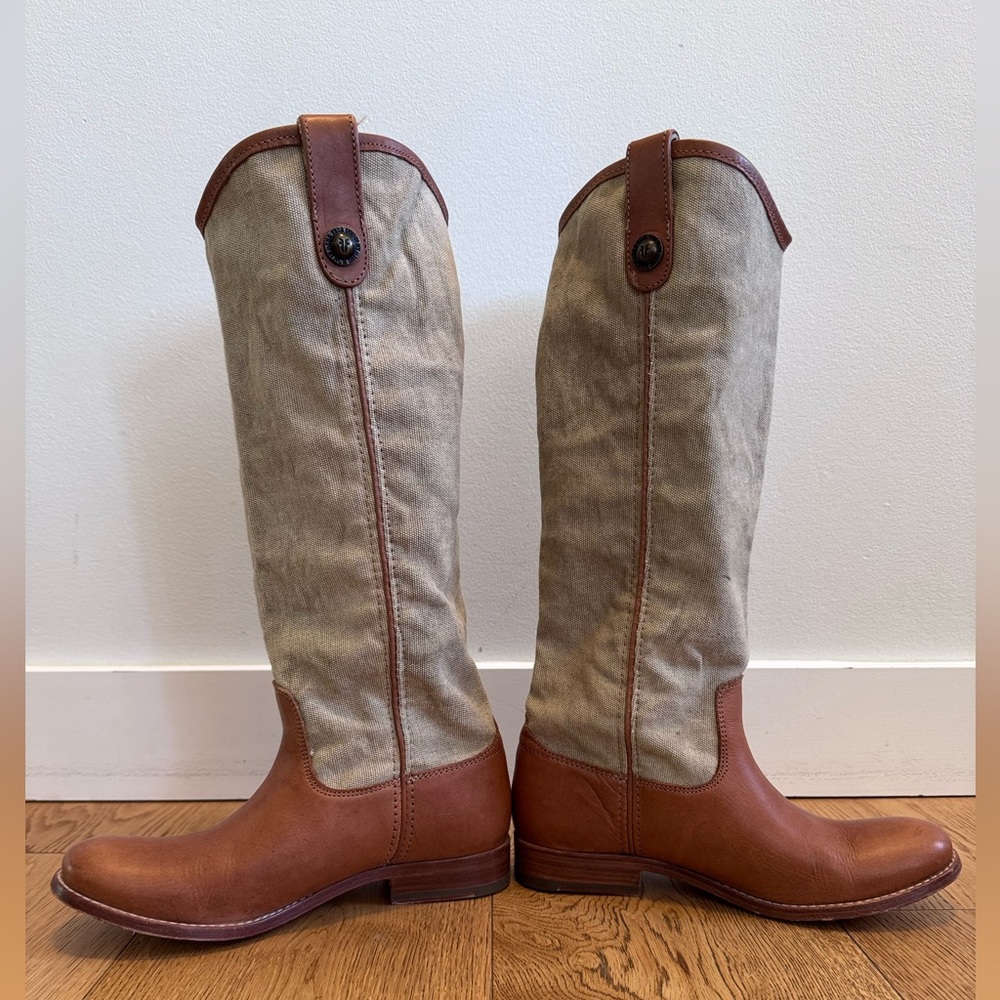 Frye Brown leather and Tan canvas Boots - Picture 2 of 5